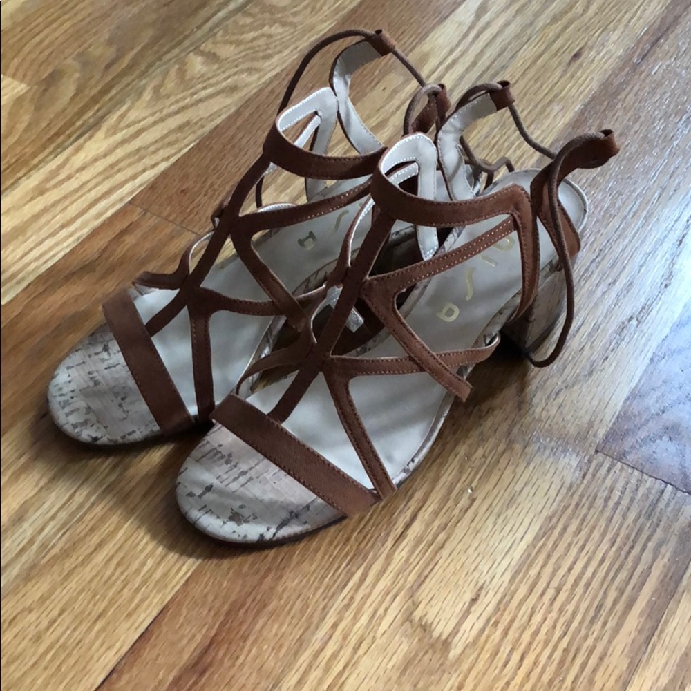 Brown open toe heels